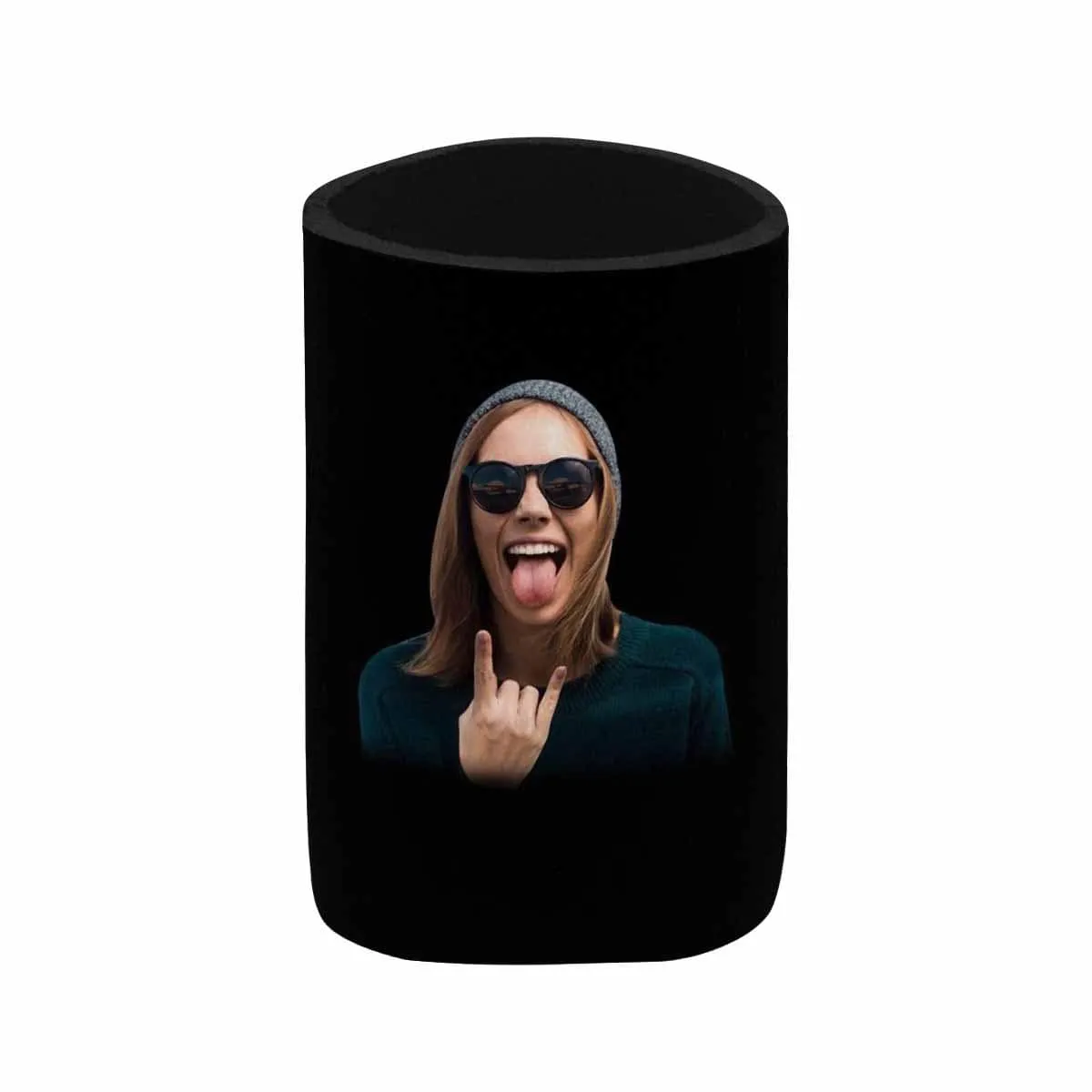 Custom Can Cooler With Photo Personalized Black Background Neoprene Koozies Non Slip for Beer Cans and Bottles