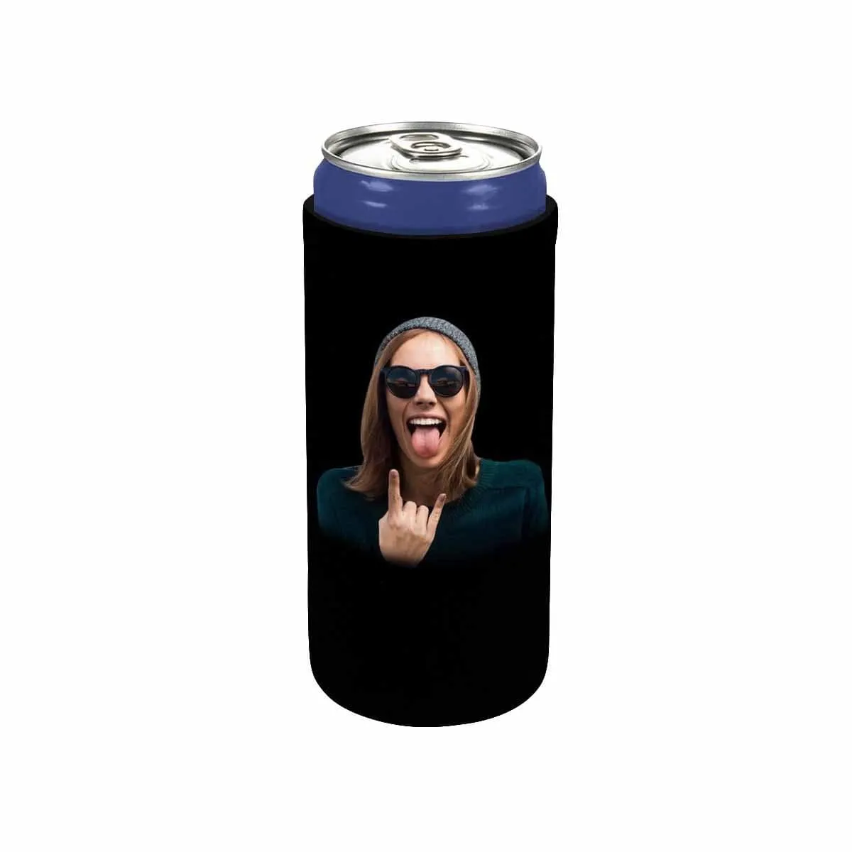 Custom Can Cooler With Photo Personalized Black Background Neoprene Koozies Non Slip for Beer Cans and Bottles