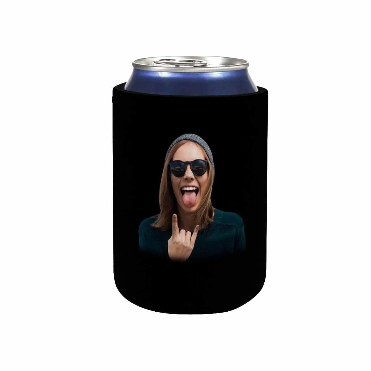 Custom Can Cooler With Photo Personalized Black Background Neoprene Koozies Non Slip for Beer Cans and Bottles