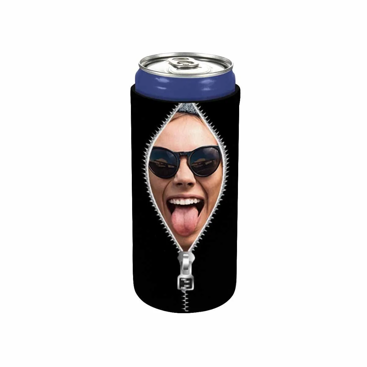 Custom Can Cooler With Photo Personalized Zipper Black Neoprene Koozies Non Slip for Beer Cans and Bottles