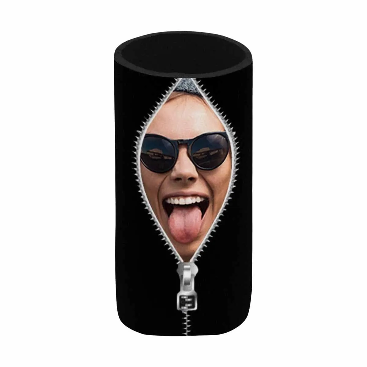 Custom Can Cooler With Photo Personalized Zipper Black Neoprene Koozies Non Slip for Beer Cans and Bottles