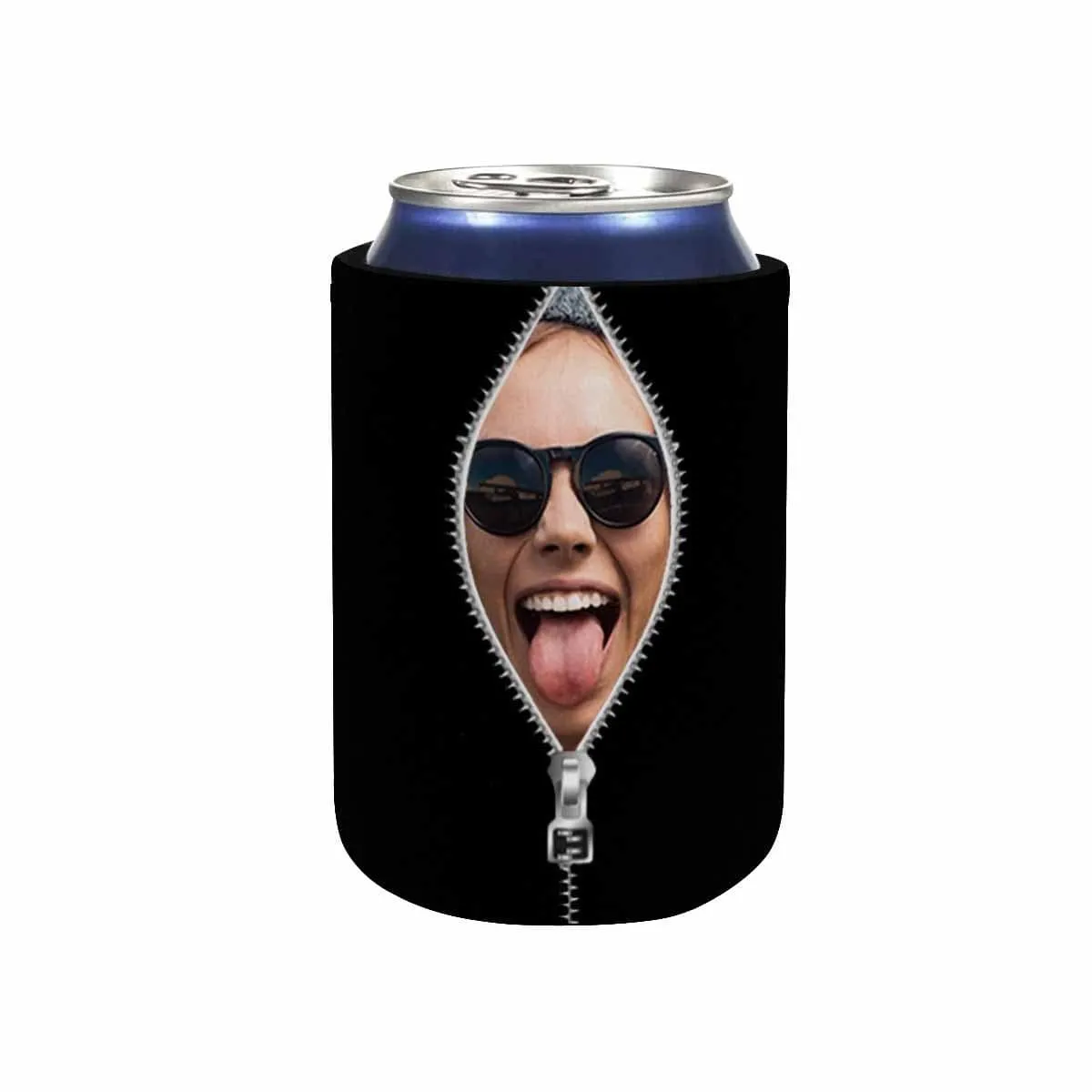 Custom Can Cooler With Photo Personalized Zipper Black Neoprene Koozies Non Slip for Beer Cans and Bottles