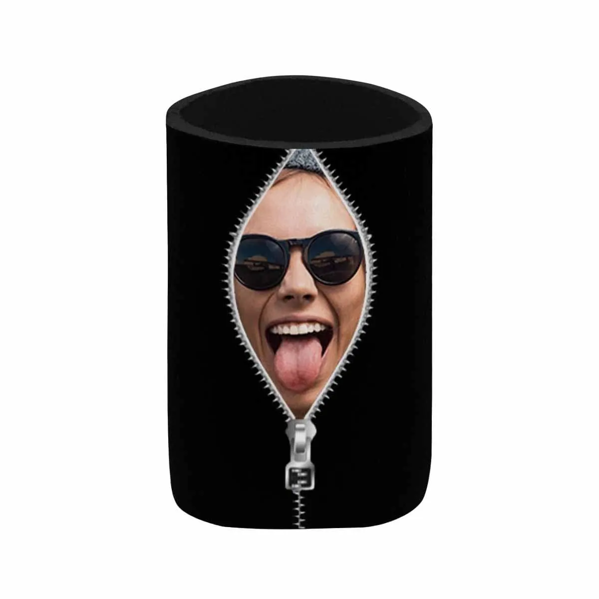 Custom Can Cooler With Photo Personalized Zipper Black Neoprene Koozies Non Slip for Beer Cans and Bottles