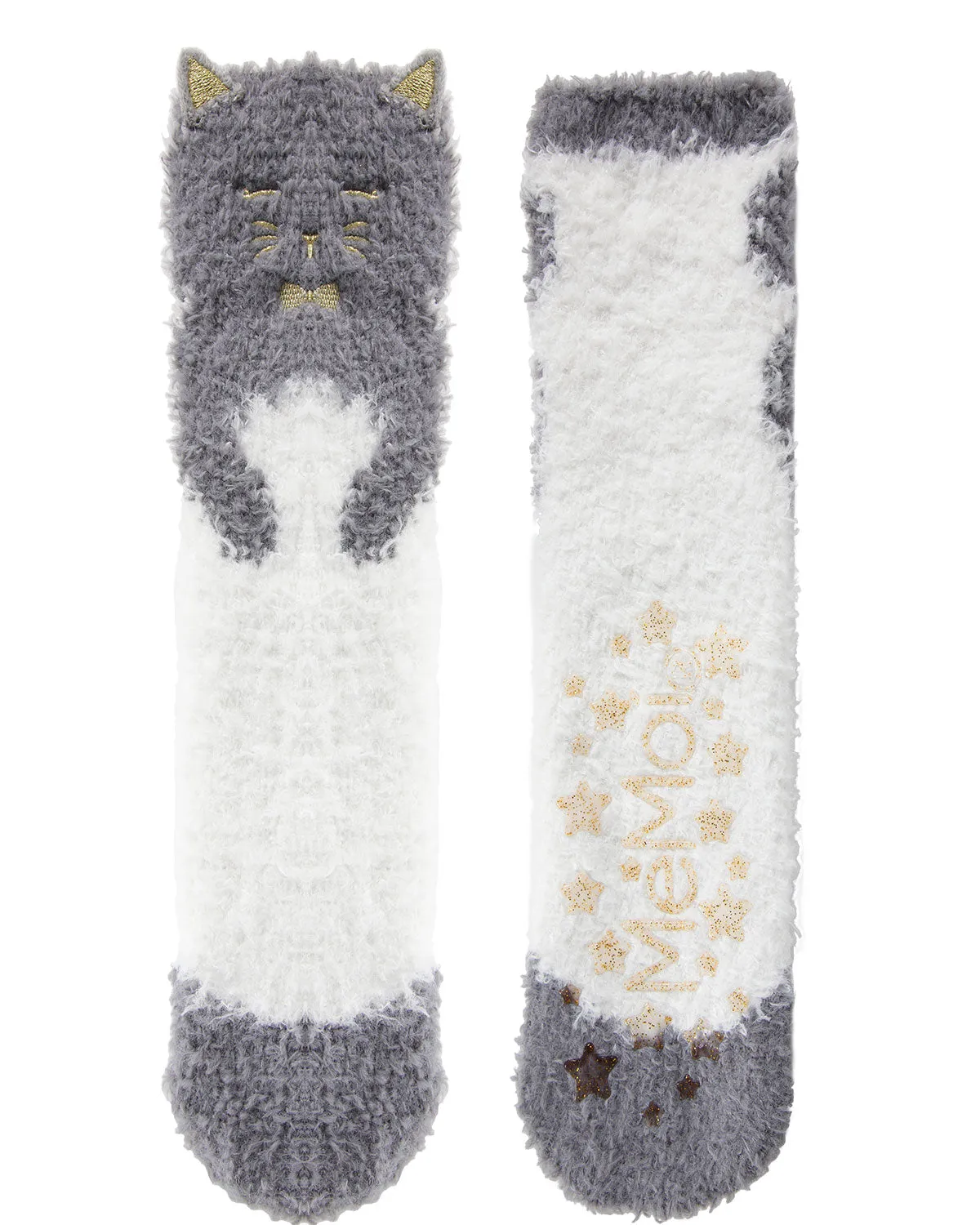 Cute Cat Critter Plush Non-Skid Crew Socks