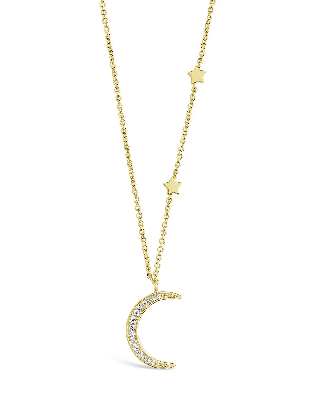 CZ Crescent with Stars Necklace