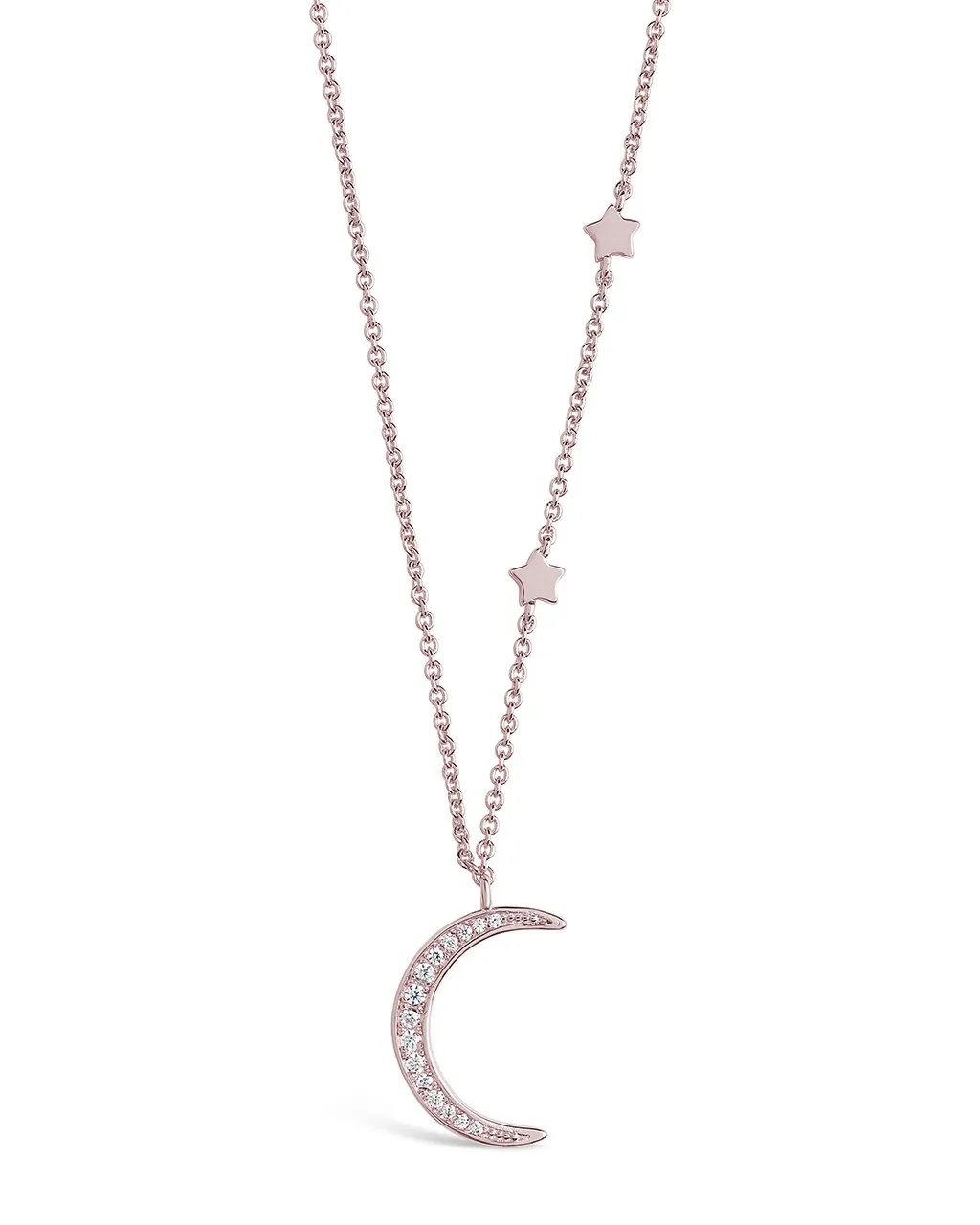 CZ Crescent with Stars Necklace