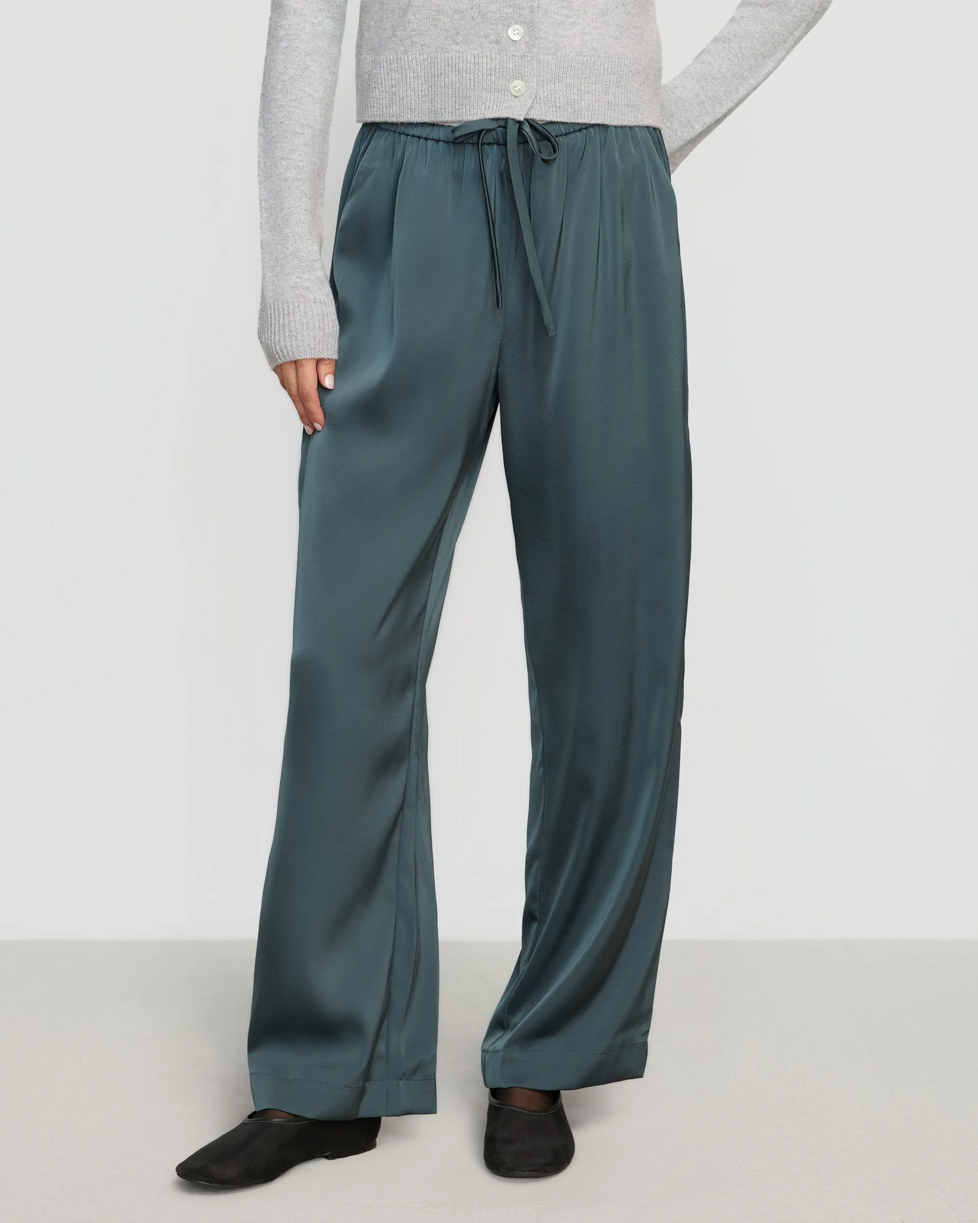 Dana Stretch-Waist Satin Pant