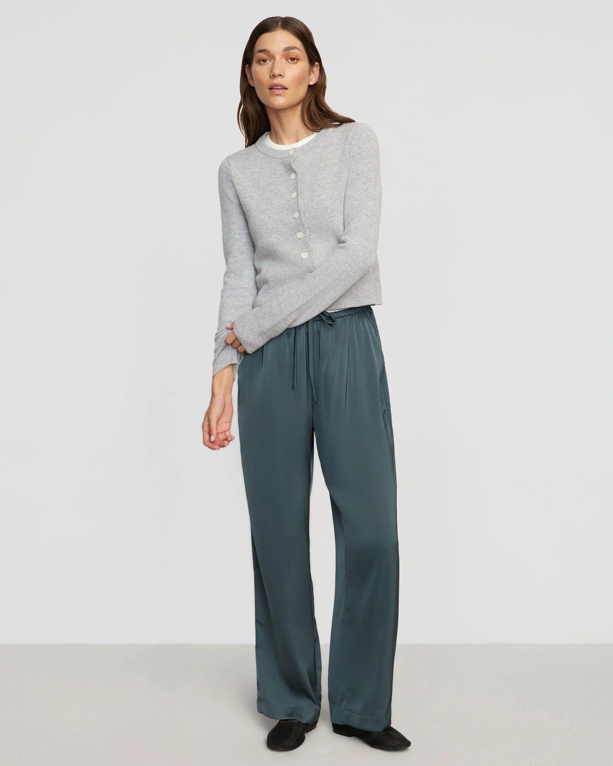 Dana Stretch-Waist Satin Pant