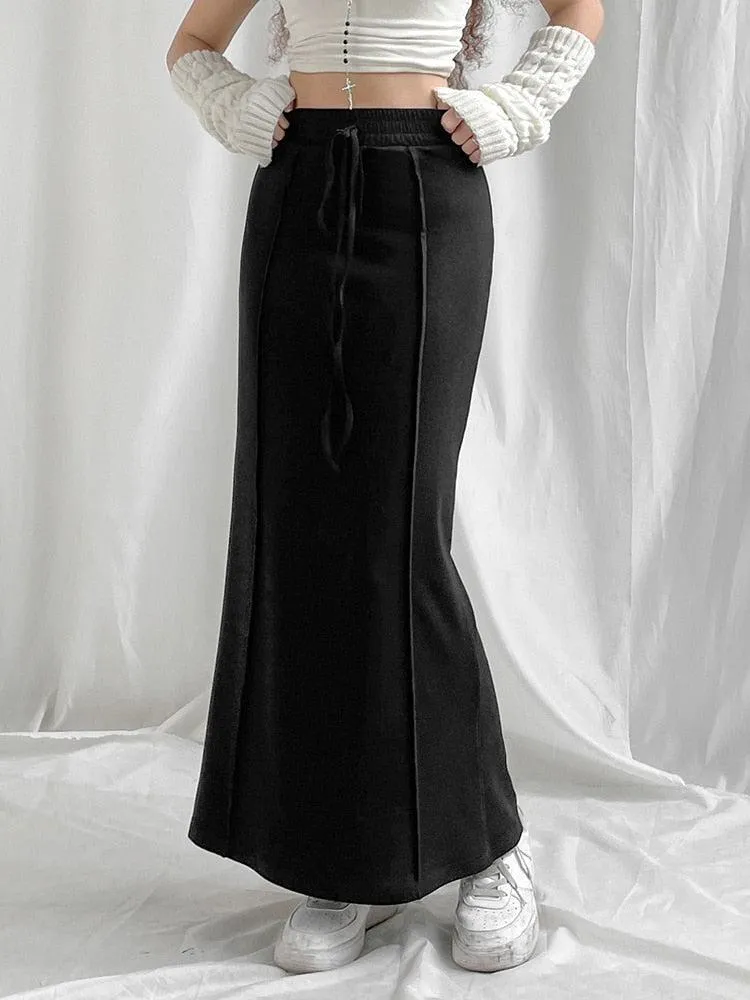 Dark Academia Drawstring Maxi Skirt