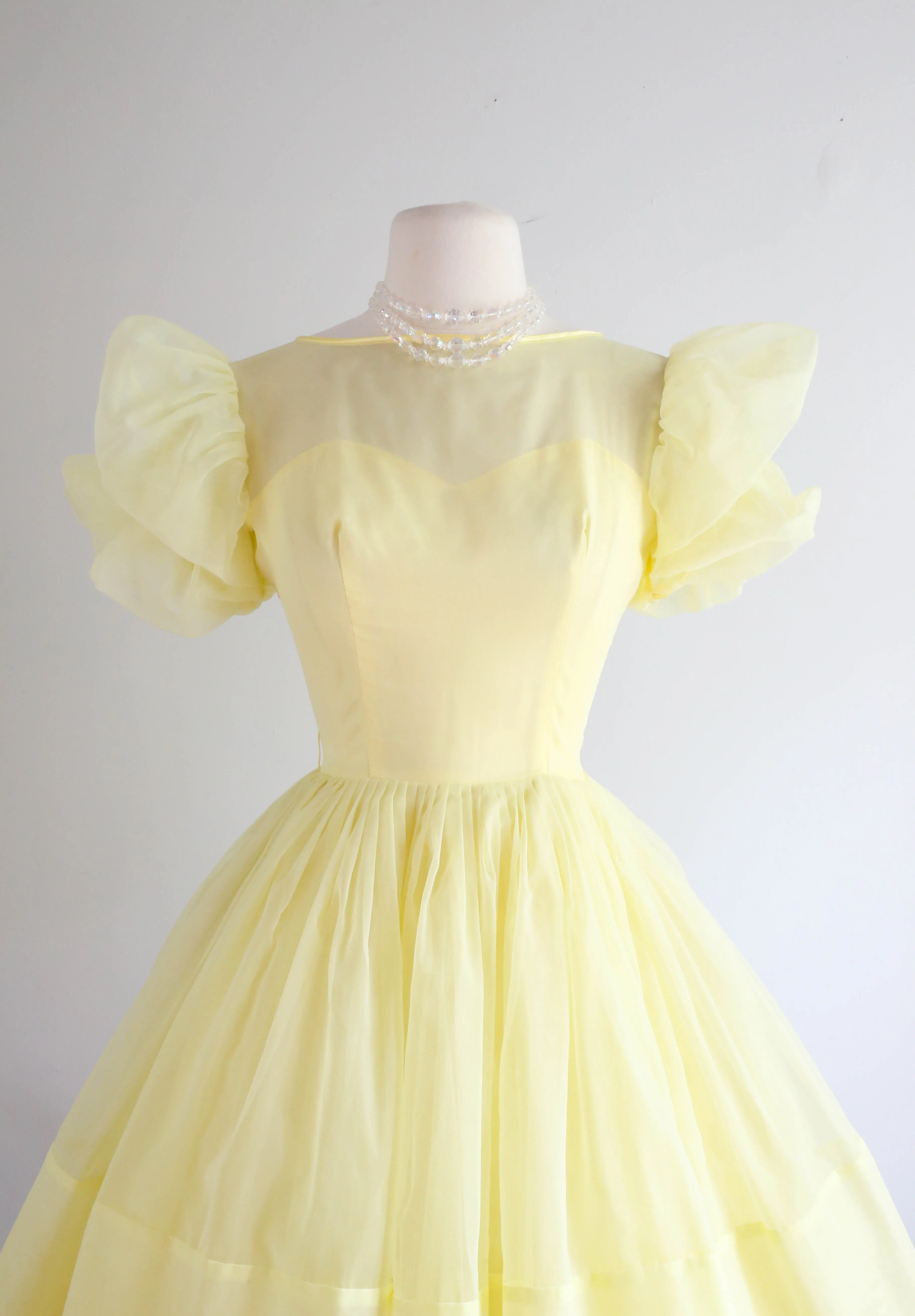 Darling 1960's Lemon Chiffon Cupcake Cutie Party Dress / Small