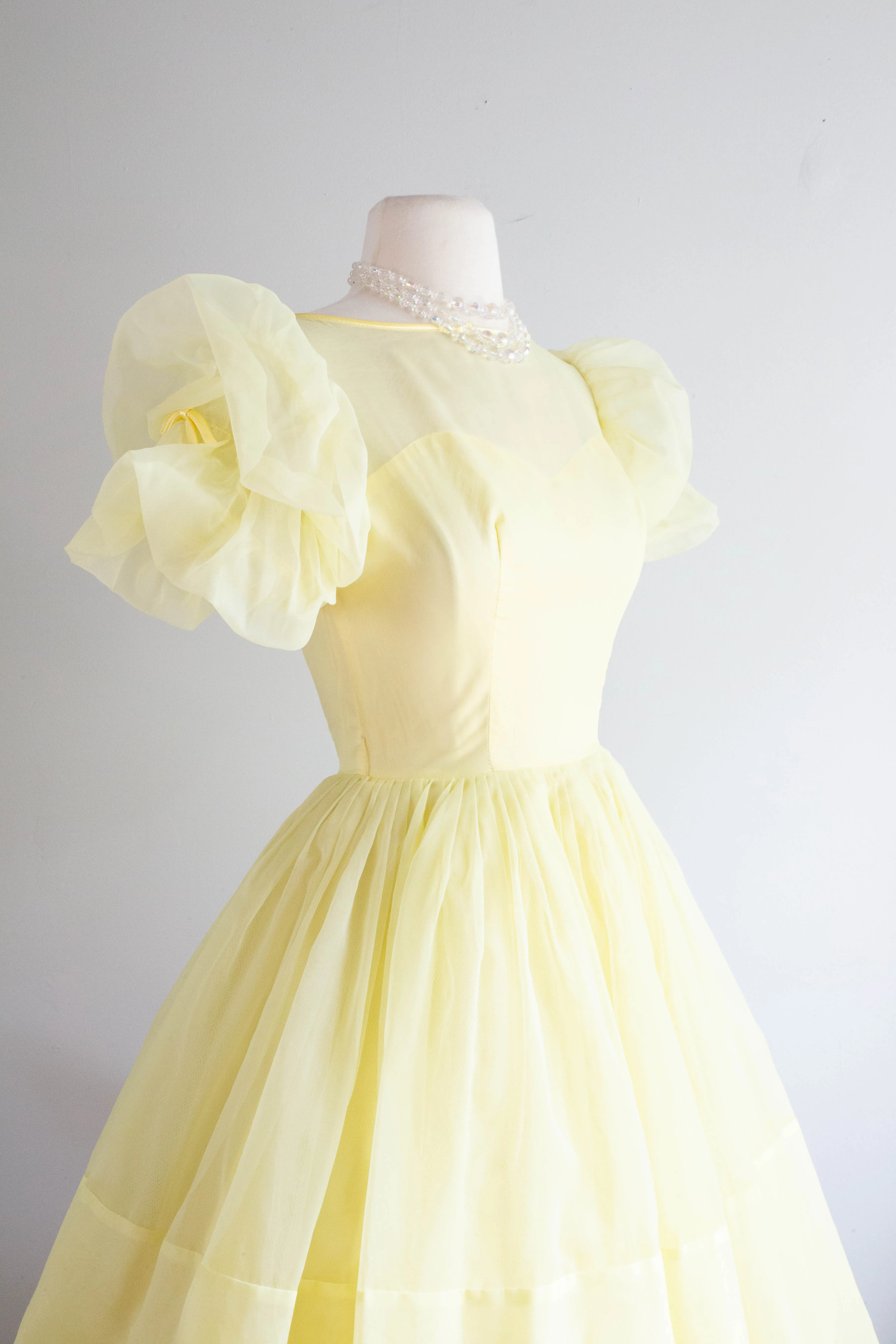 Darling 1960's Lemon Chiffon Cupcake Cutie Party Dress / Small