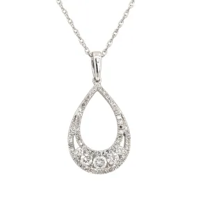 Diamond Open Teardrop Pendant Necklace in White Gold, 0.25 cttw