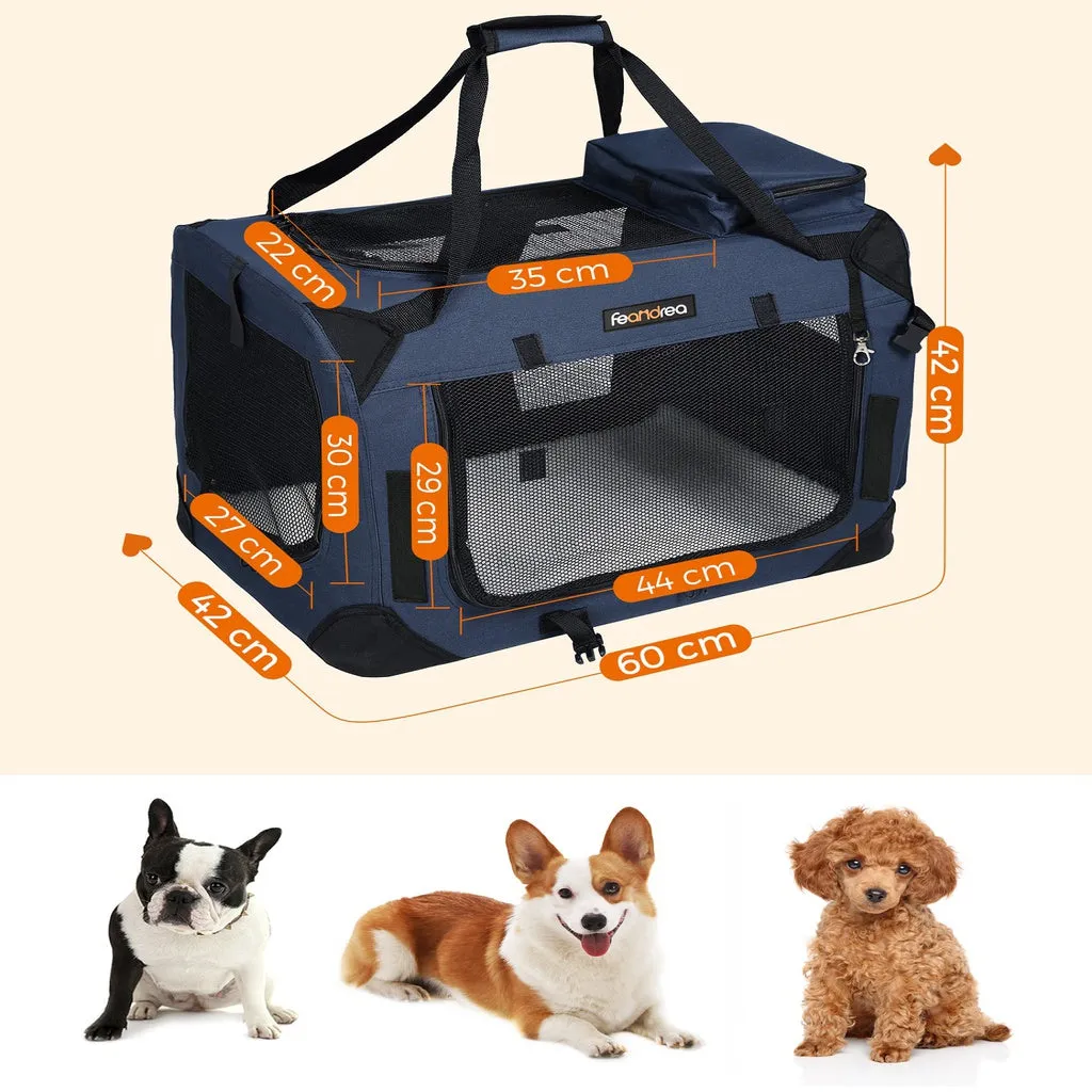 Dog Kennel Transport Box Folding Fabric Pet Carrier 60cm Dark Blue