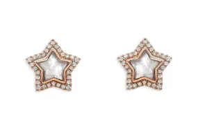 Earrings 18kt Gold Detachable Stars Mother of Pearl & Diamonds Halo