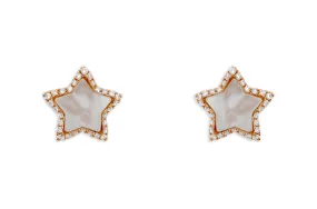 Earrings 18kt Gold Stars Mop & Diamonds Halo Studs