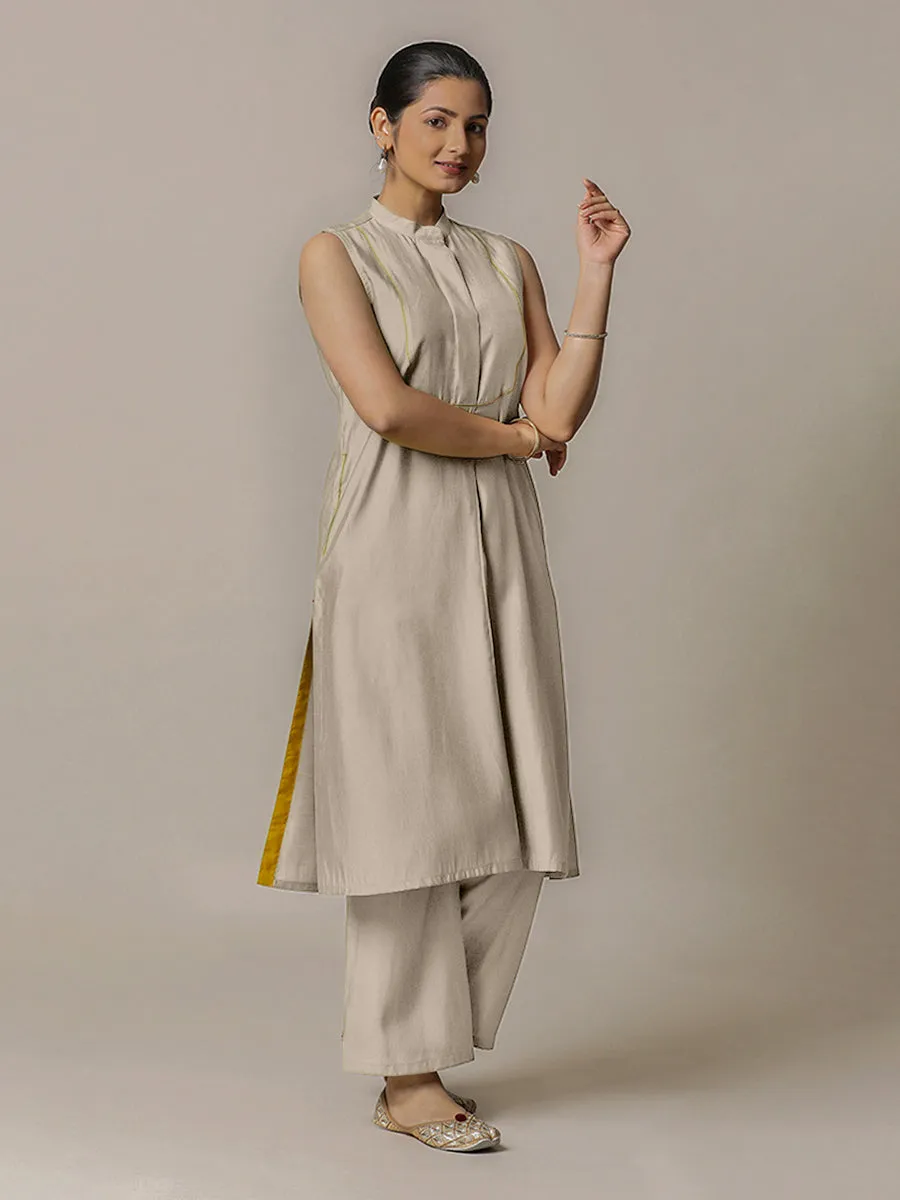 Eira x Rozaana | A Line Kurta w/ Mandarin Collar in Oyster Grey | Coords or Only Kurta