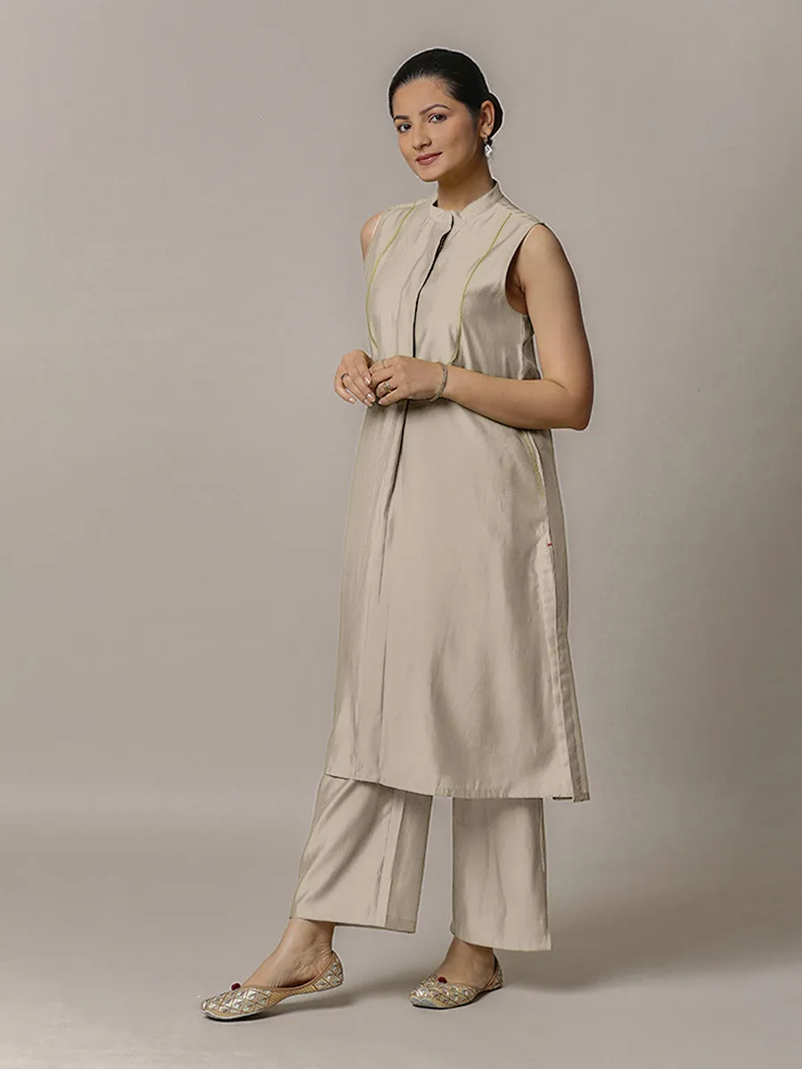 Eira x Rozaana | A Line Kurta w/ Mandarin Collar in Oyster Grey | Coords or Only Kurta