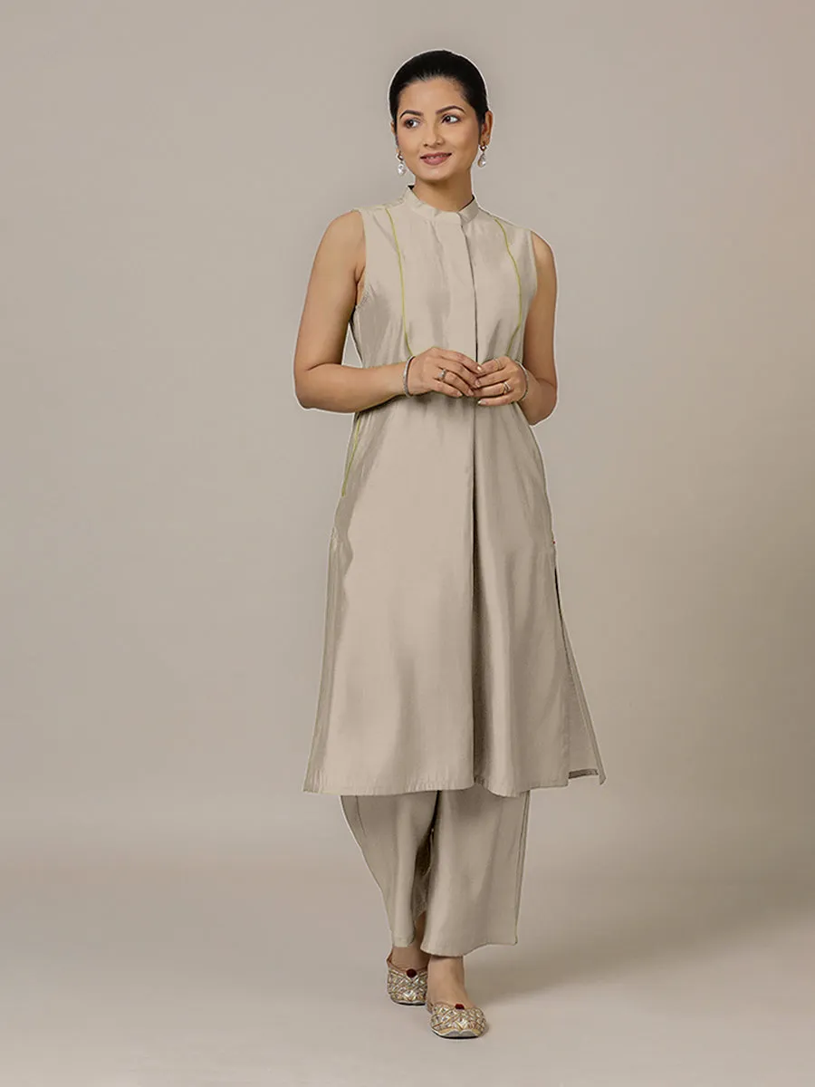 Eira x Rozaana | A Line Kurta w/ Mandarin Collar in Oyster Grey | Coords or Only Kurta