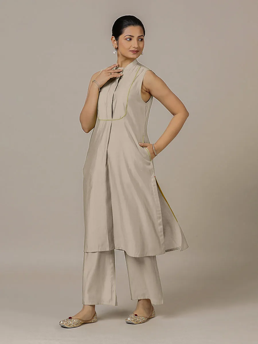 Eira x Rozaana | A Line Kurta w/ Mandarin Collar in Oyster Grey | Coords or Only Kurta