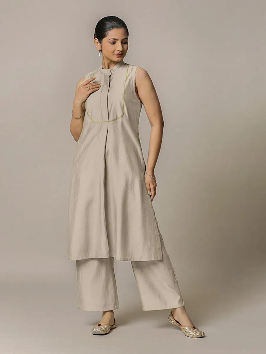 Eira x Rozaana | A Line Kurta w/ Mandarin Collar in Oyster Grey | Coords or Only Kurta