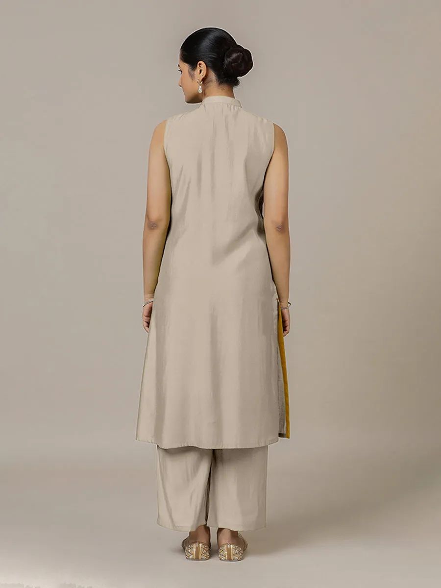 Eira x Rozaana | A Line Kurta w/ Mandarin Collar in Oyster Grey | Coords or Only Kurta