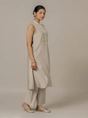 Eira x Rozaana | A Line Kurta w/ Mandarin Collar in Oyster Grey | Coords or Only Kurta