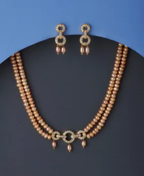 Elegant Stone Studded Pink Pearl Necklace Set