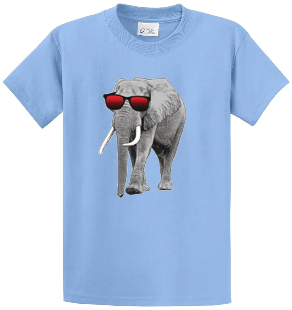 Elephant With Sunglasses Printed Tee Shirt