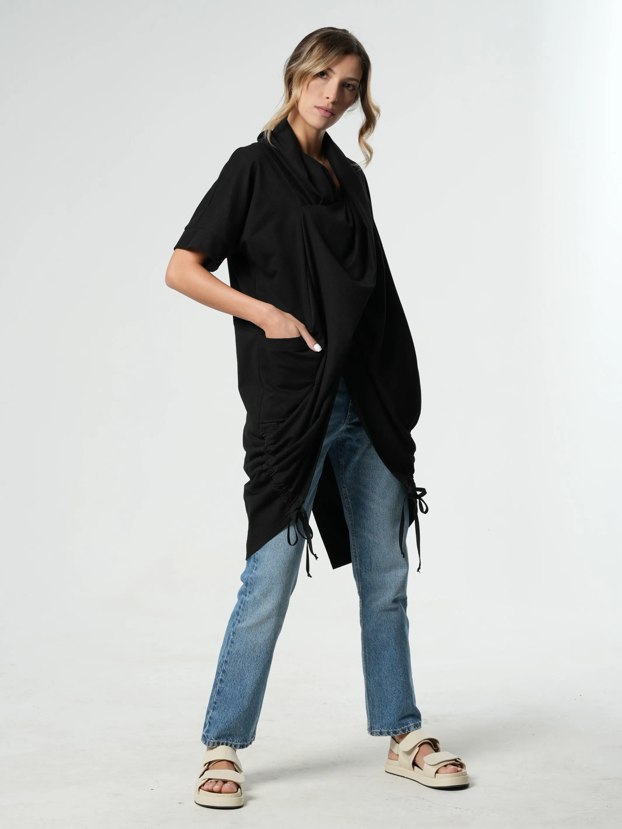 Extravagant Draped Black Tunic