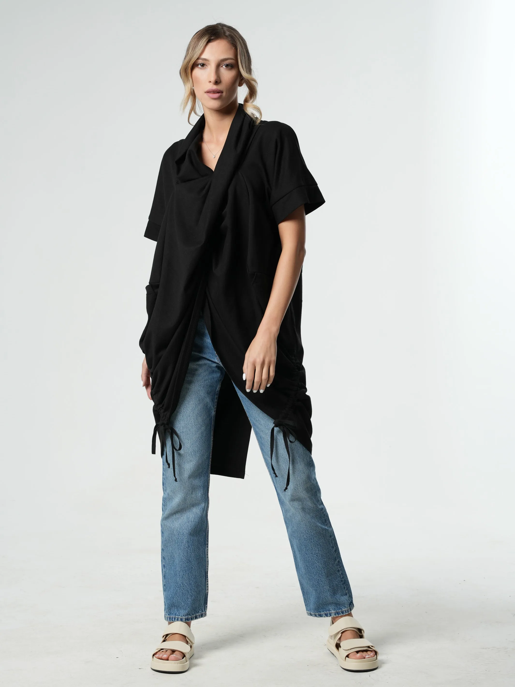 Extravagant Draped Black Tunic