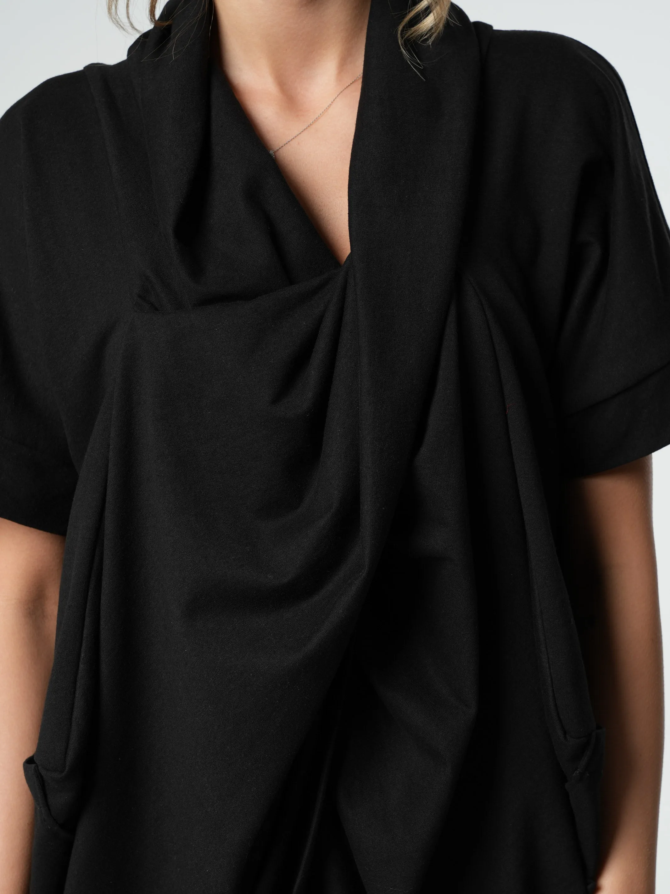 Extravagant Draped Black Tunic