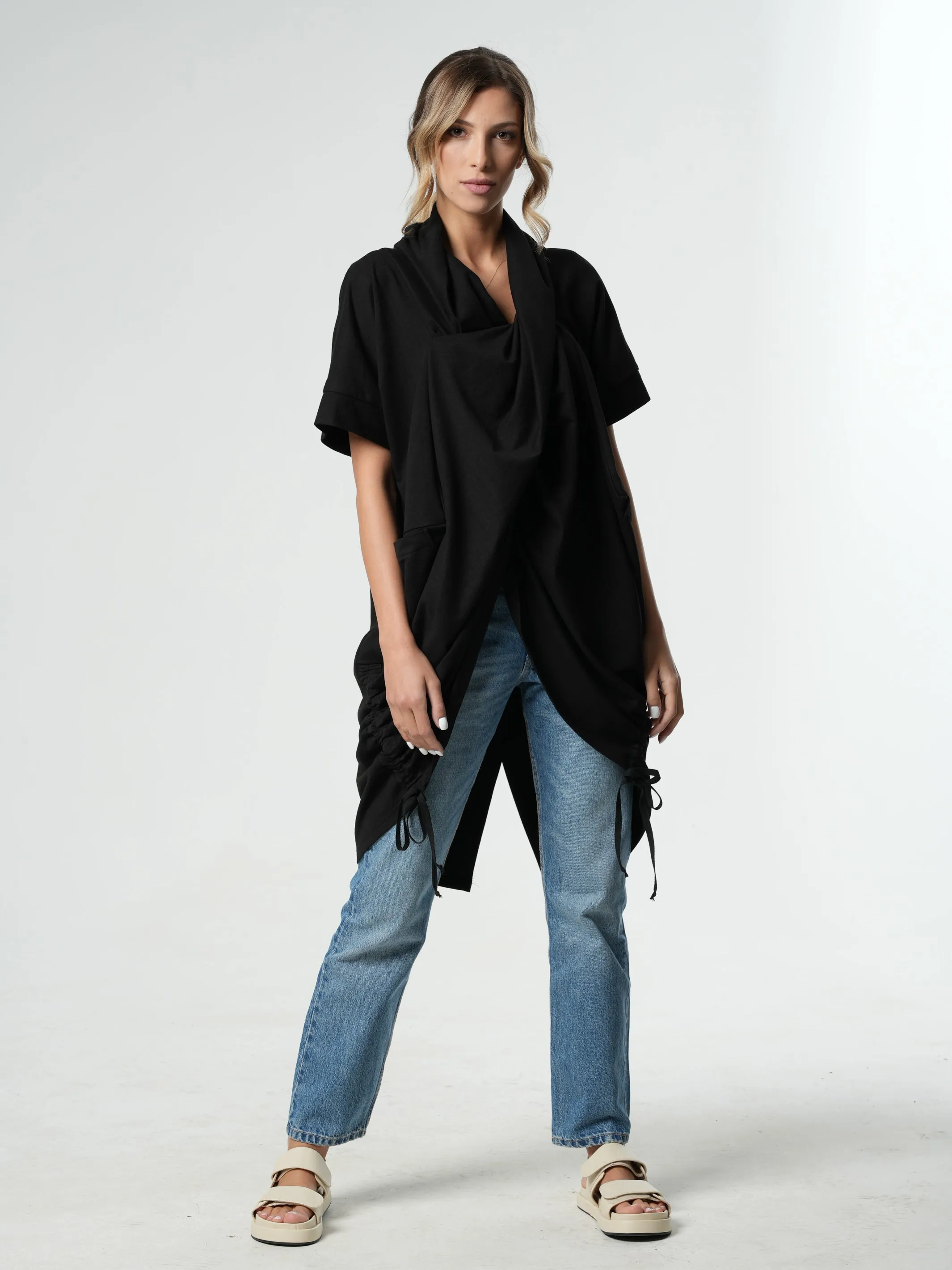 Extravagant Draped Black Tunic