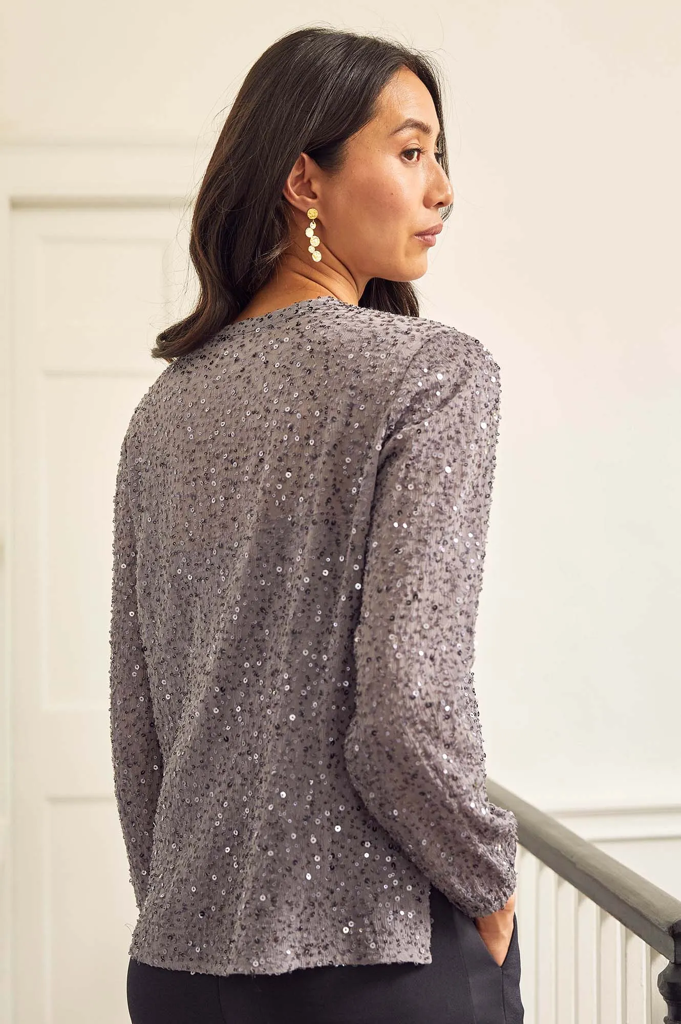 Faye Sequin Blouse | Gunmetal