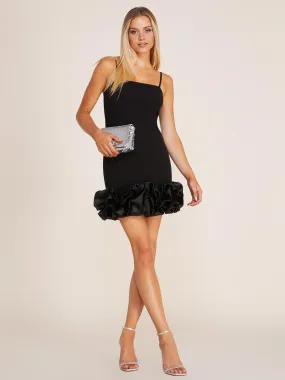 Fitted Mini Dress With Satin Twill Ruffle Hem