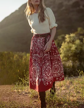 Freyja Red Medallion Print Midi Skirt