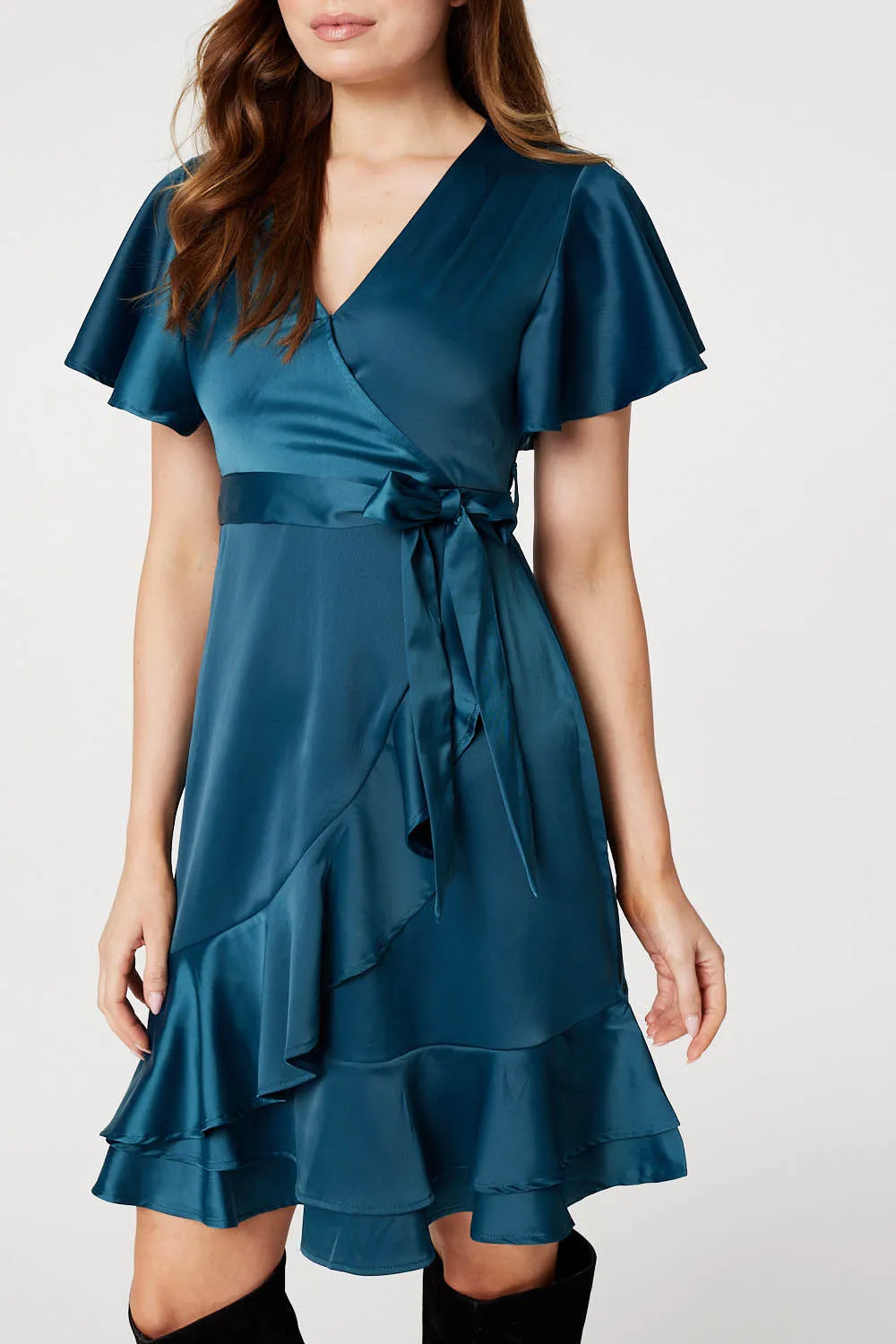 Frill Detail Short Wrap Dress