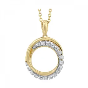 Geometric Yellow Gold Diamond Circle Eternity Pendant Necklace, 0.10 cttw