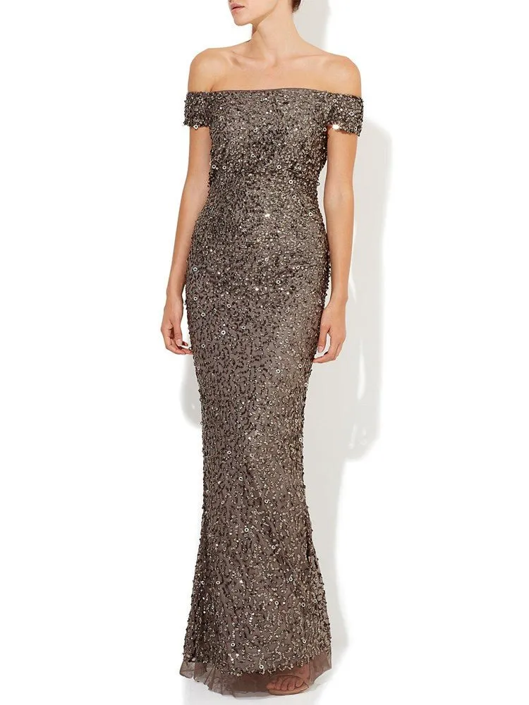 Giselle Gunmetal Hand Beaded Gown