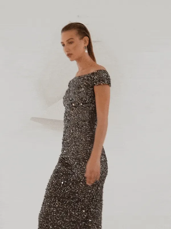 Giselle Gunmetal Hand Beaded Gown