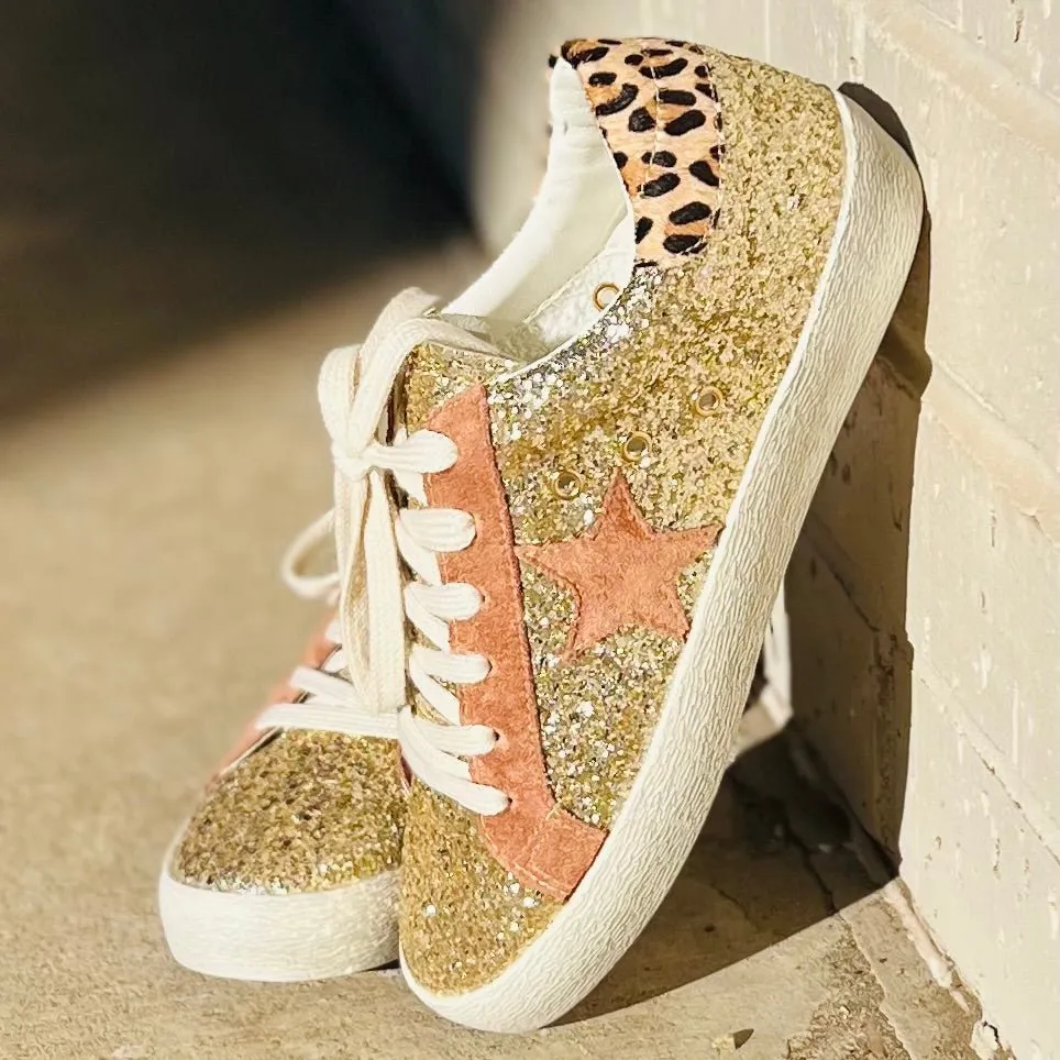 Gold Glistening Star Sneakers