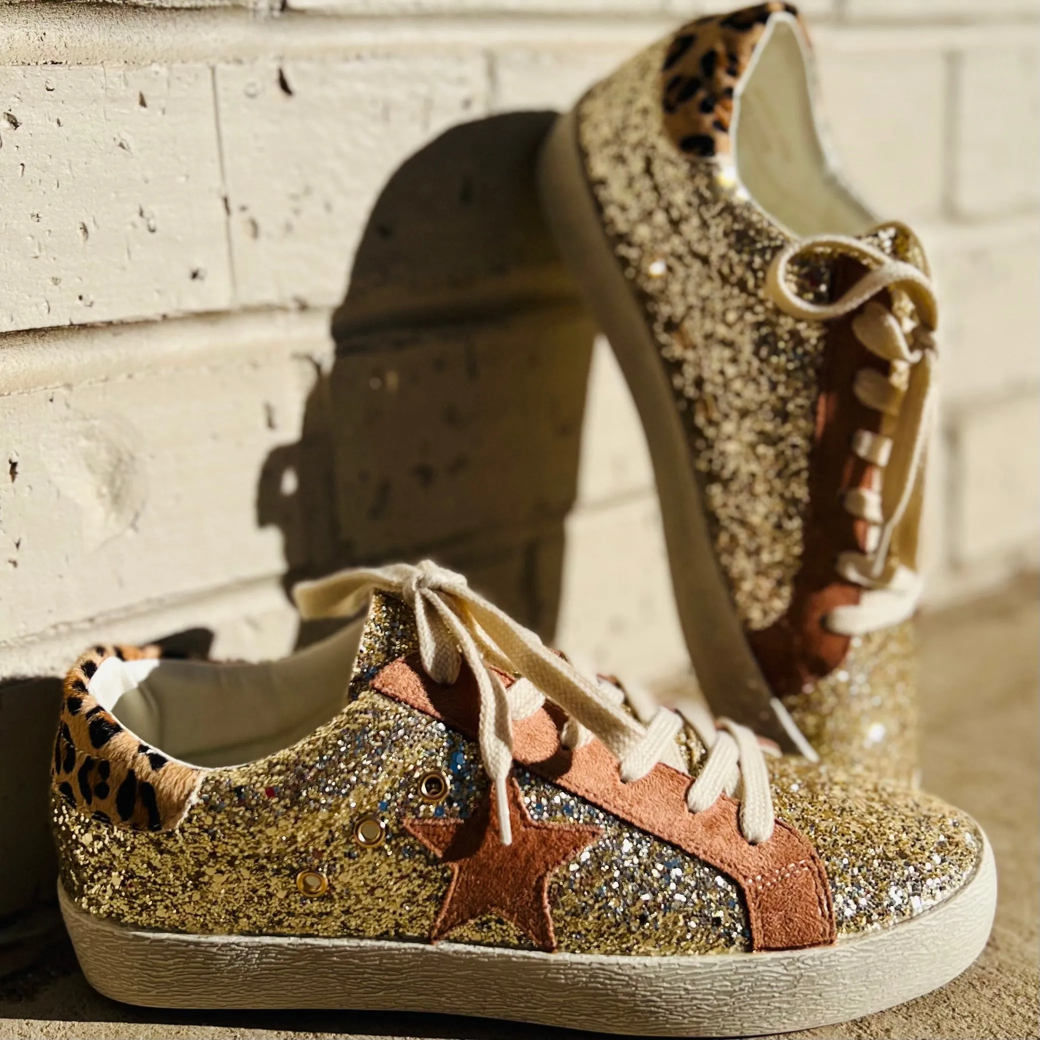 Gold Glistening Star Sneakers