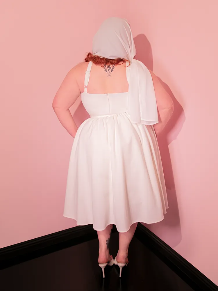 Golden Era Swing Dress and Chiffon Scarf in Ivory - Vixen by Micheline Pitt