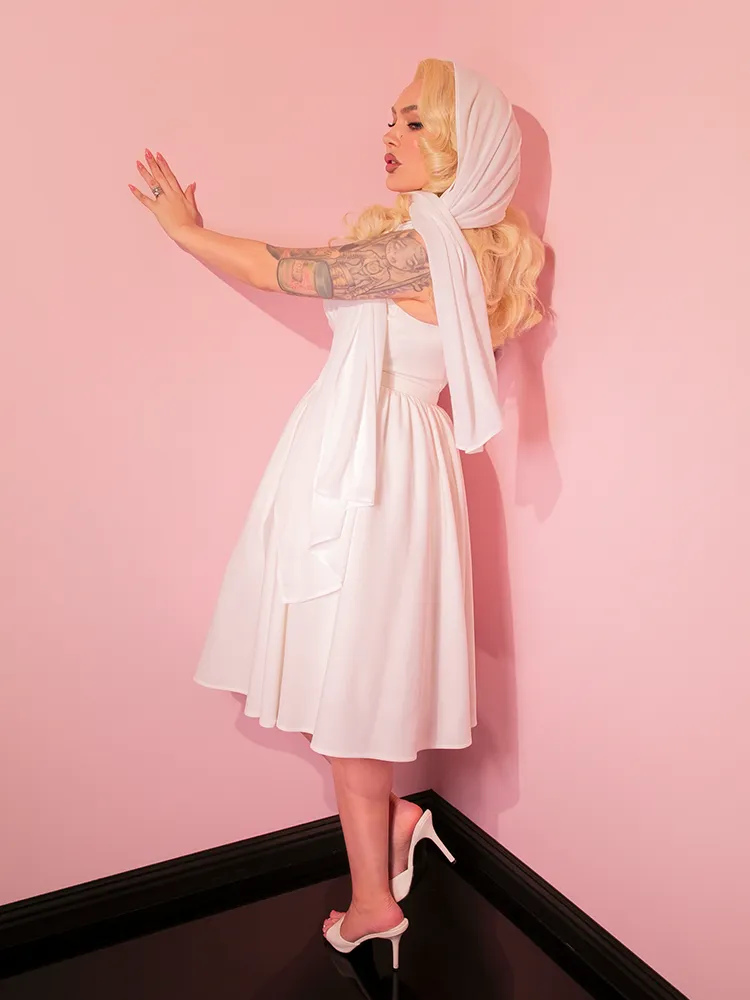 Golden Era Swing Dress and Chiffon Scarf in Ivory - Vixen by Micheline Pitt