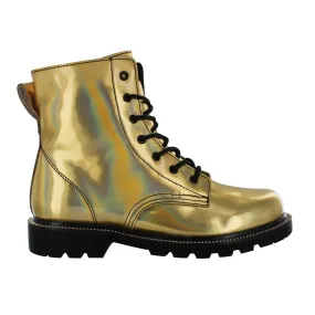 Gotta Flurt Women's Luna Gold Faux Patent Leather Combat Boot With Side Zipper