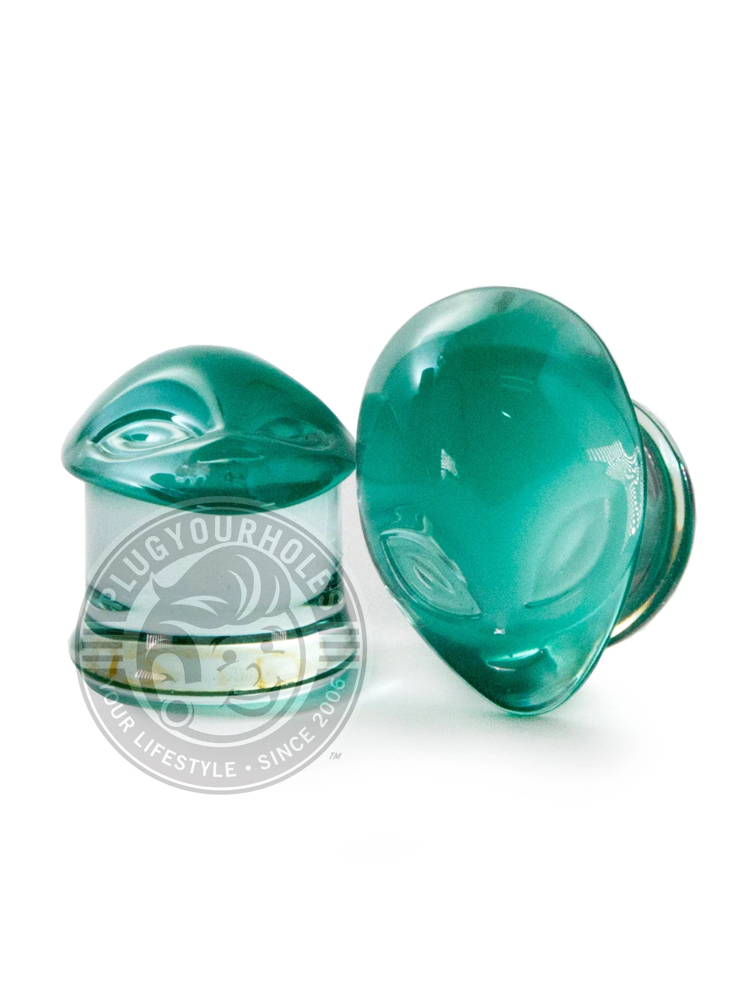 Green Alien Head Pyrex Glass Plugs