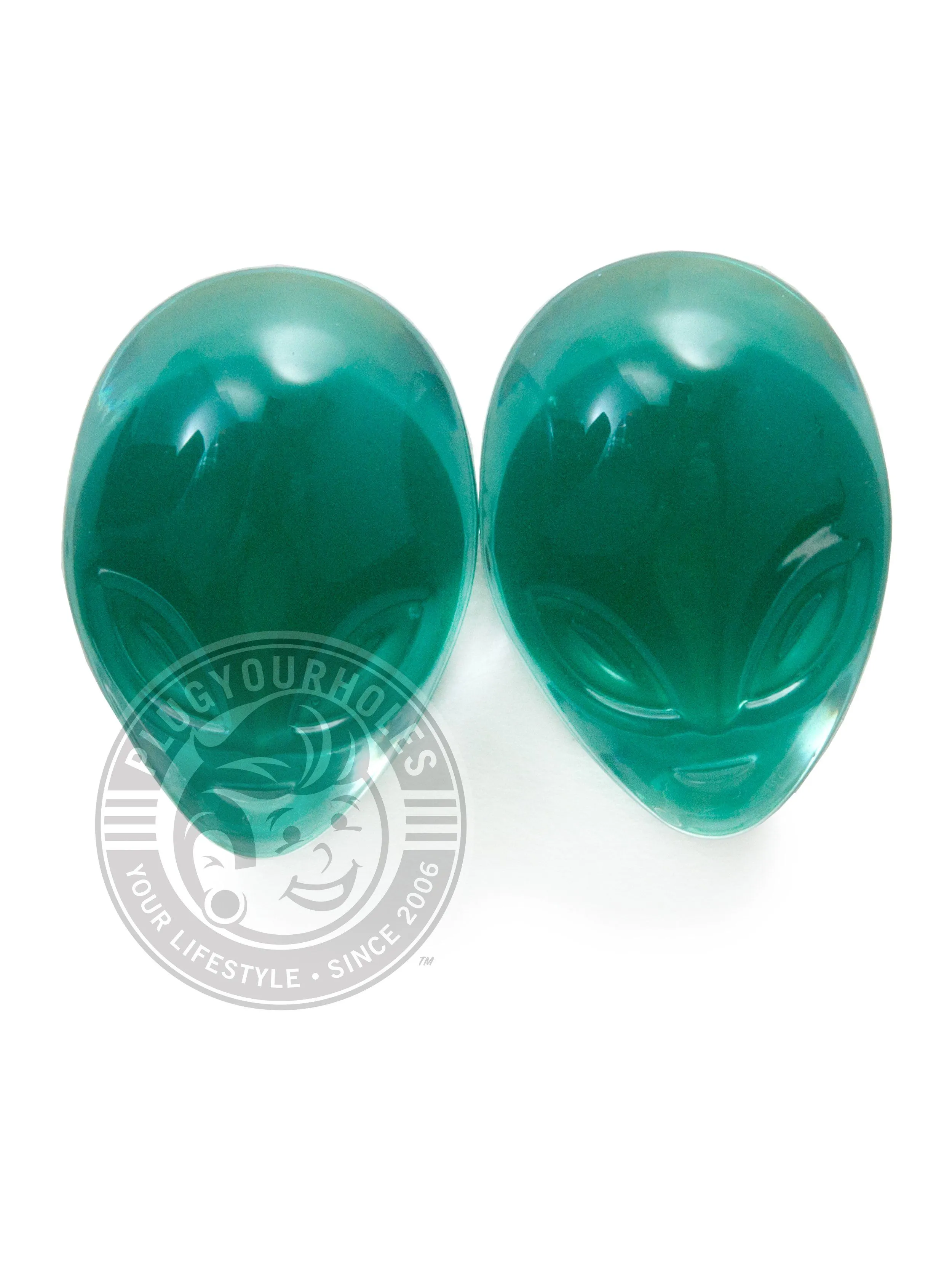 Green Alien Head Pyrex Glass Plugs