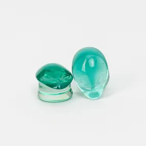 Green Alien Head Pyrex Glass Plugs