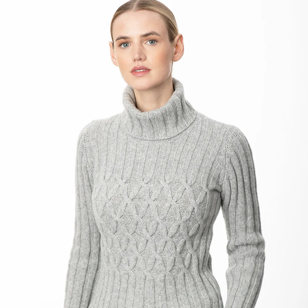 Grey Cable & Ribbed Polo Neck Sweater