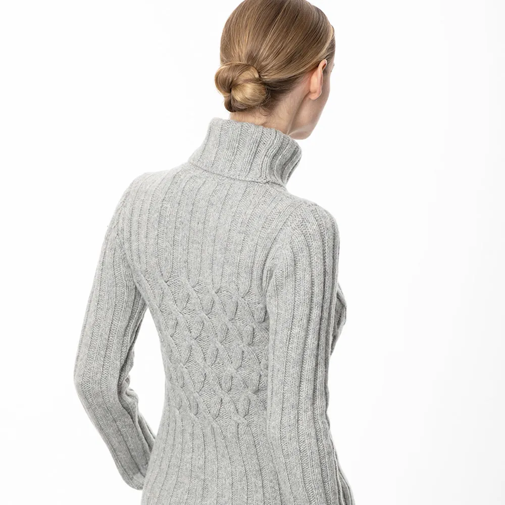 Grey Cable & Ribbed Polo Neck Sweater