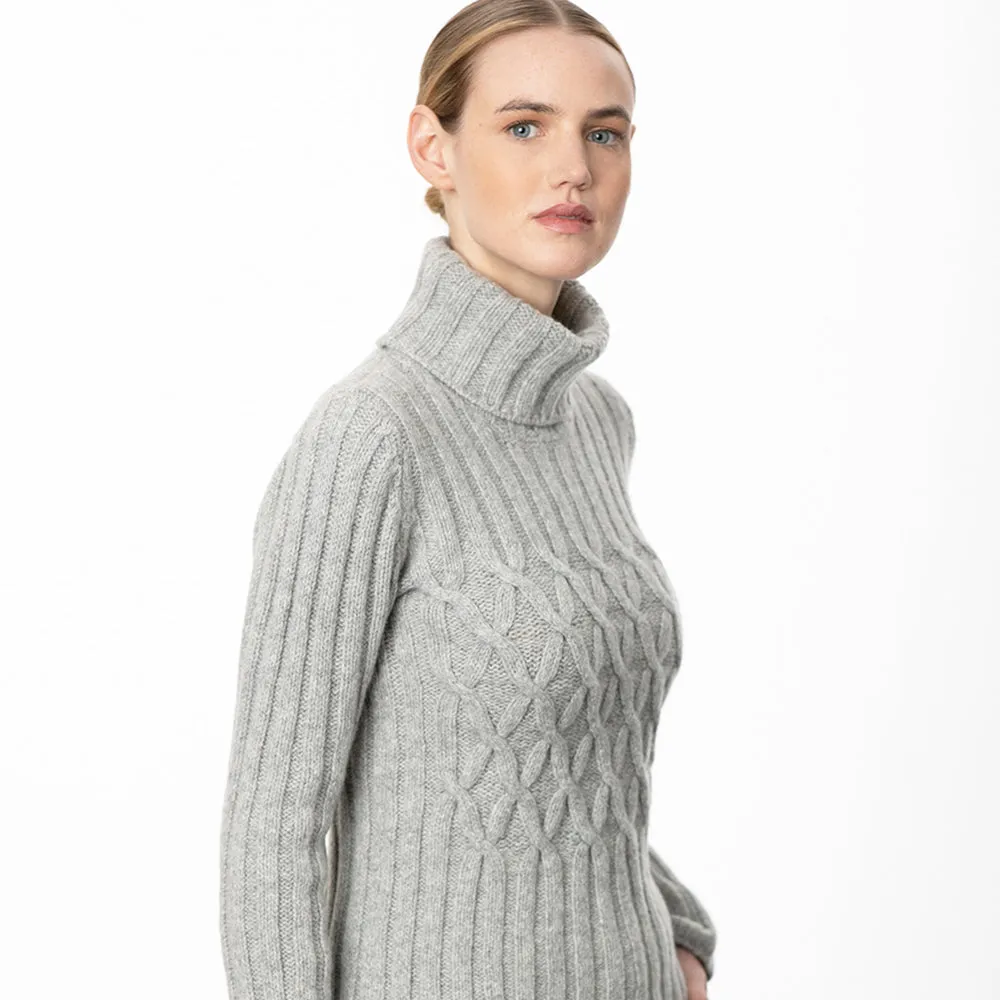 Grey Cable & Ribbed Polo Neck Sweater